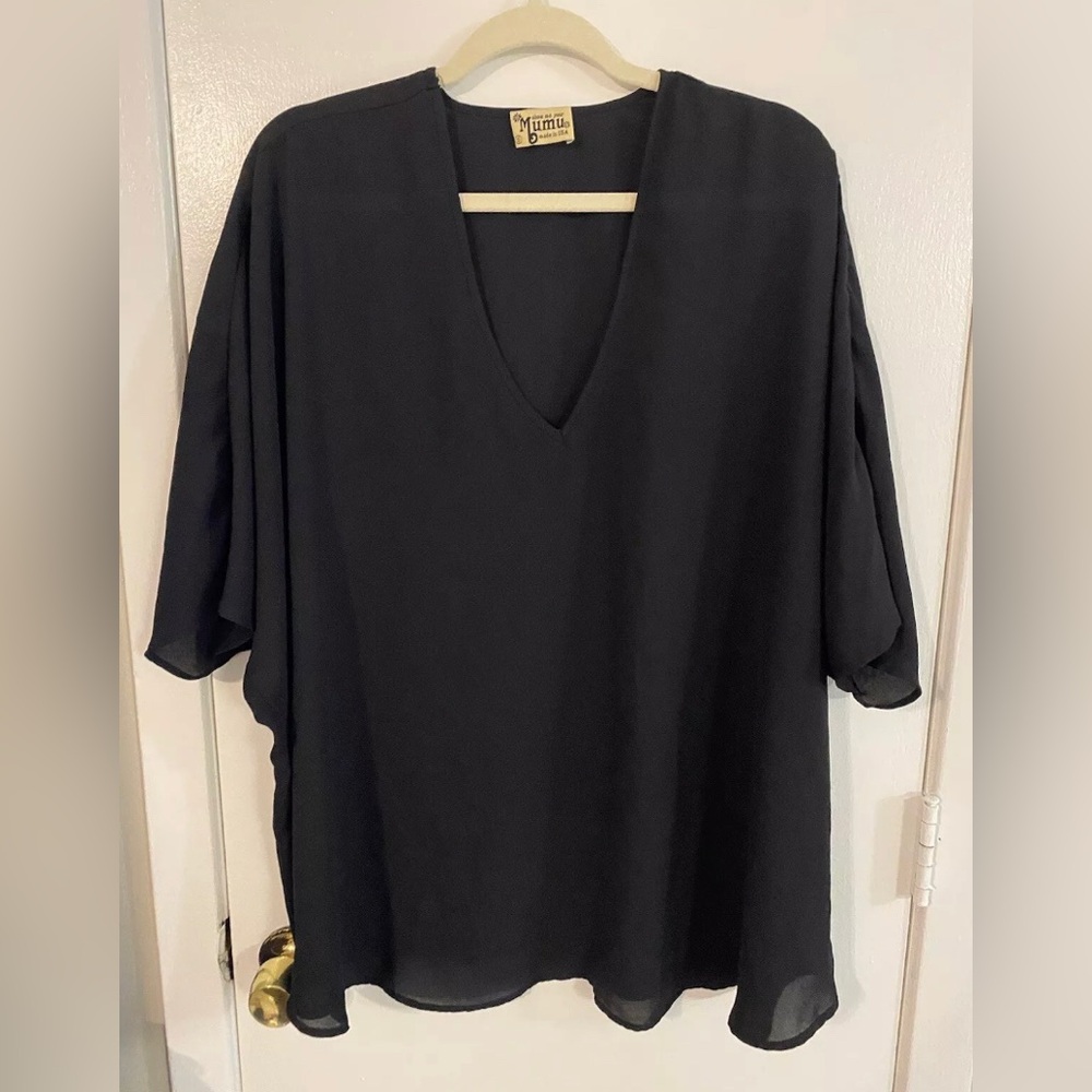 Show Me Your Mumu Petal Tunic Black Satin Shear Oversized Size Small